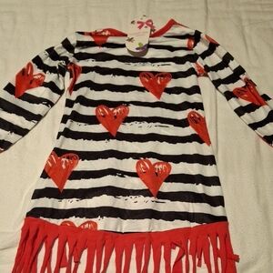 Green Kids Fashion Striped Dress with Heart and Fringe (Chi016)